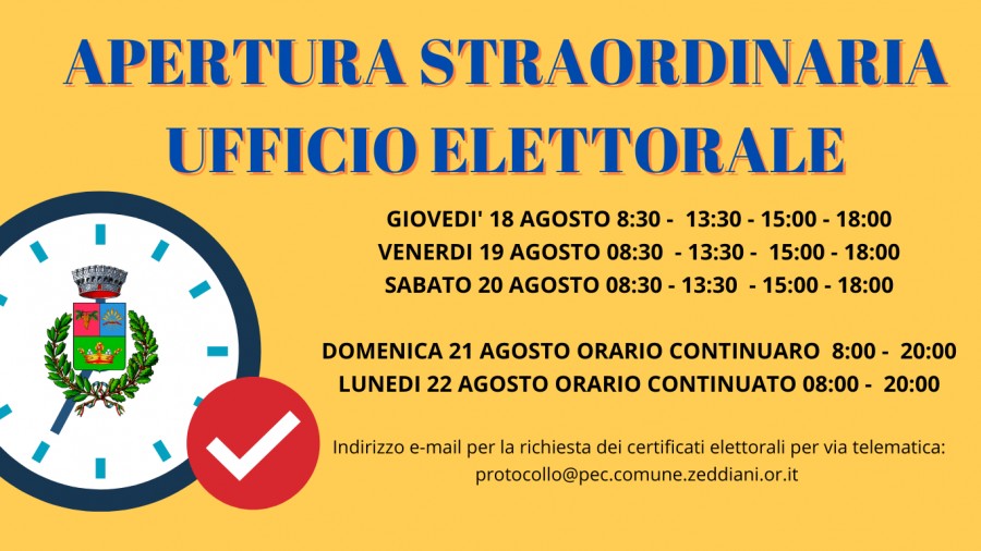 Apertura straordinaria Ufficio Elettorale