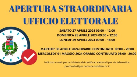 Elezioni parlamento europeo apertura straordinaria ufficio elettorale