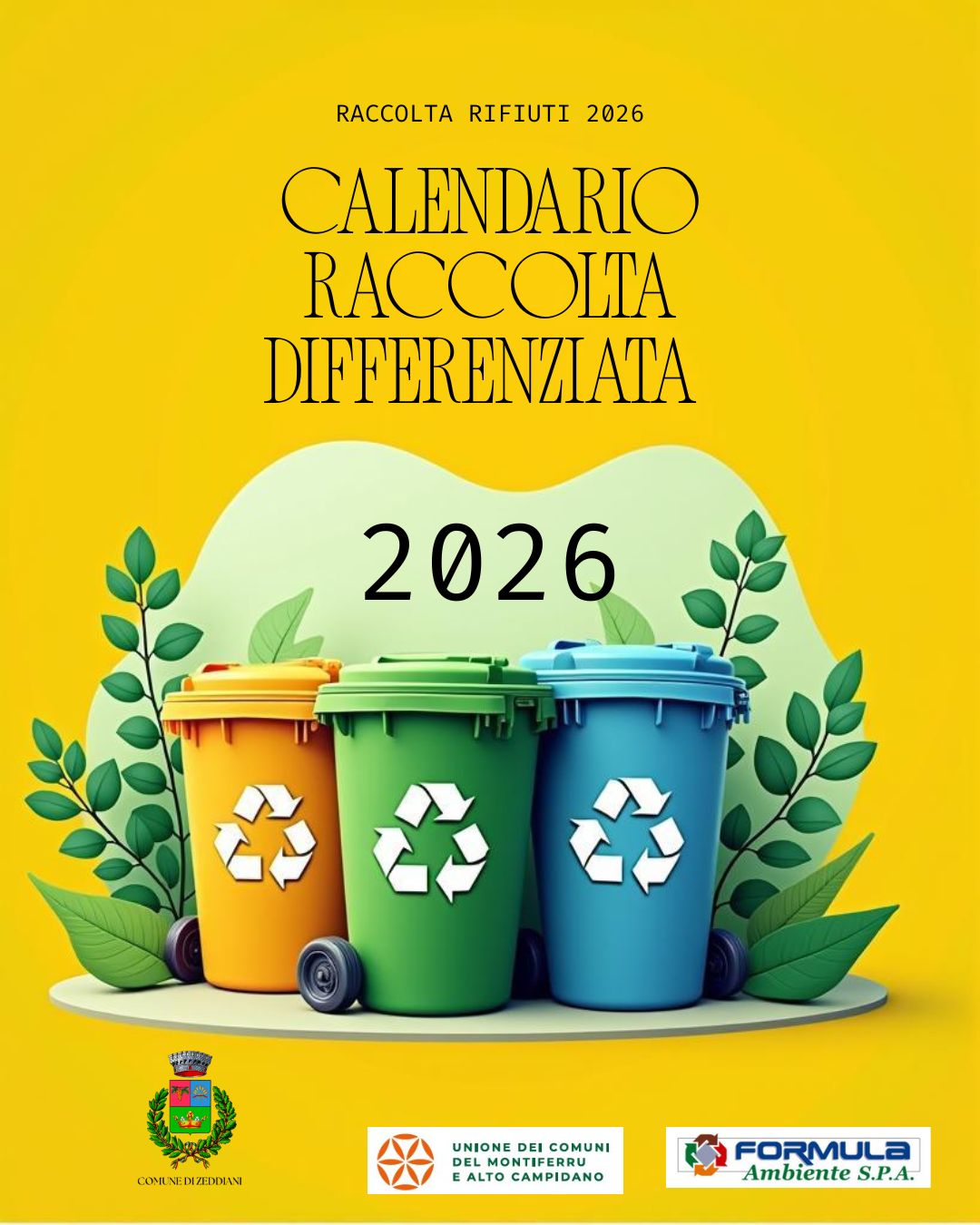 Post Instagram CALENDARIO RACCOLTA DIFFERENZIATA 2026